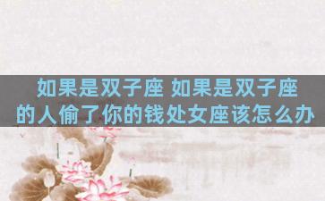 如果是双子座 如果是双子座的人偷了你的钱处女座该怎么办